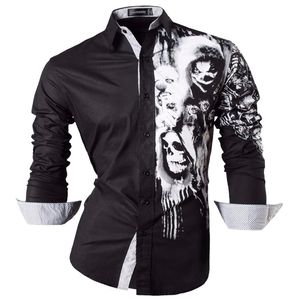 Sportrendy Men Shirts Dress Casual Moda Z Długim Rękawem Slim Fit Stylish Skull Print Tattoo JZS047 220218