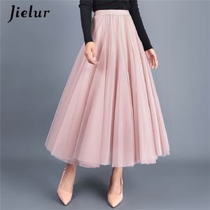 Jielur etekler Sonbahar 3 Katmanlar Prenses Tül Mesh Pleated Etek Saia Kadın Jupe Yaz Tutu Faldas Mujer Moda 220224