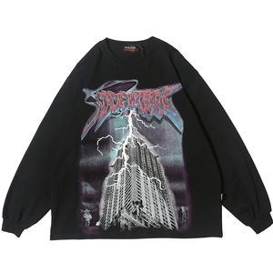 Lighting Graphic Long Sleeve T Shirts Gothic Punk Rock ees Men Hip Hop Streetwear Goth Fall rending Clothes op 220115