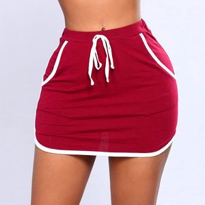 Летняя женская сексуальная юбка, белые брюки по бокам, короткие юбки с высокой эластичной резинкой на талии, женские спортивные штаны Fiess с карманами