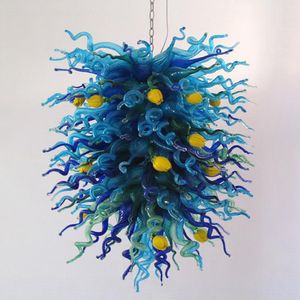 High Quality LED Pendant Lamp Light Fixtures Blues Green Yellow Color Hand Blown Glass Chandelier Lighting for Indoor Home Art Decoration 24 by 48 Inches