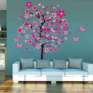 Neue Ankunft DIY große Tapete für rosa Schmetterling Blume Baum Wohnzimmer Schlafzimmer Hintergrund Home Decor Wandaufkleber 60 * 90 cm * 2 210420