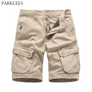 Cargo Herren Shorts Sommer mit großer Tasche Solid Casual Khaki Männer Kurze Hosen Lose Militärische Taktische Cargo Shorts Männlich 210524