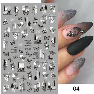 Klistermärken Dekaler Svart Vit Butterfly D Nails Sticker Geometry Flower Gold DIY Designs för Nail Art Manicures Dekorationer Salong