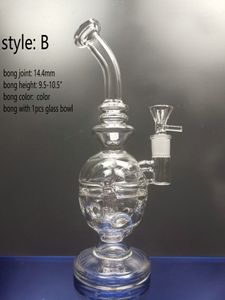 10.5"Double Recycler Glass Art Bong With bowl Oil Rigs Turbine Perc Bongs Water Pipes 14.4mm Joint