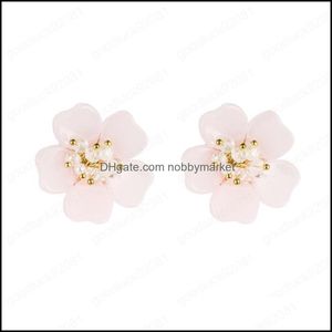 Ohrstecker Schmuck Elegante Koreanische Acryl Blume Für Frau Vintage Simierte Perle Kristall Perlen Aussage Mädchen Ohr Drop Lieferung 2021 Ozv