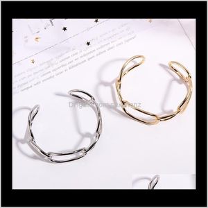 Bangle Armband Drop Delivery 2021 Fashion Hollow Open Cuff Bangles For Woman Girl Geometric Circle Gold Sier Color Armband Wrist Simple TR