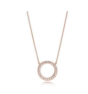 925 Sterling Silver Signature Pendant necklaces Original Box for Pandora CZ Diamond Disc Chain NECkLACE Women Jewelry