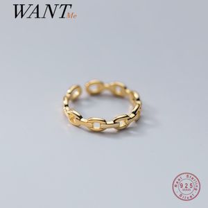 WANTME リアル 925 スターリングシルバーミニマリストパンクロックリンクチェーンゴス調節可能な指カップルリング女性のためのロックパーティージュエリー 210507