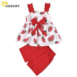 1-4Y Verão Criança Criança Bebê Meninas Furit Impressão Roupas Definir Watermelon Flor West Shorts Outfits Chidlren Trajes 210515