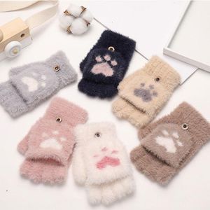 1 Pair Women Girls Lovely Winter Ciepłe rękawiczki bez palców Puszysty niedźwiedź Pluszowy pazur Half Finger Mittens 20211