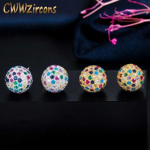 Clássico Micro Pave Cúbica Zircônia Bead Rodada Colorido Arco-íris Disco Ball Brincos Para As Mulheres Boho Jóias CZ712 210714