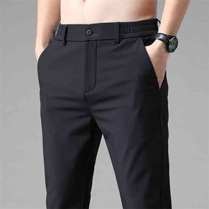 Sommarbyxor Mens Stretch Koreansk Casual Slim Fit Elastic Waist Jogger Business Classic Trousers Man Tunna 28-38.5008 210715