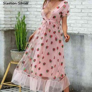 Summer Lolita Strawberry Dress Donna scollo a V paillettes ricamo Vestido Abbigliamento manica a sbuffo abiti da festa gotici donna 210603