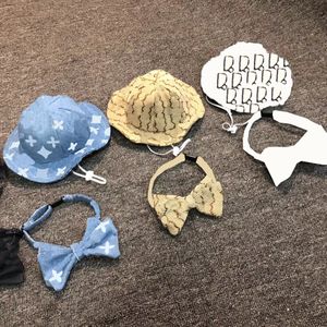 Trendy Pet Hat Bowknot Collar Letter Printed Pets Sun Hats Dog Apparel Summer Travel Teddy Dogs Supplies
