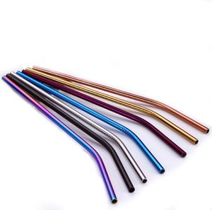 2021 Rainbow Straight Bend 304 Stainless Steel Metal Reusable Drinking Straw Tumbler Cup Drinking Tool Drop Ship