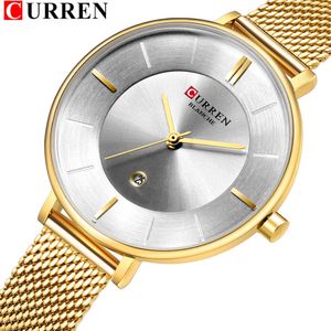 Damenuhren mit Datum, modische neue analoge Quarz-Armbanduhr, Curren-Damenuhr, einfache Stahlgitter-Uhr, Relogios feminino Q0524