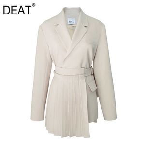 DEAT Autumn Fashion Women Blazer Coat Full Sleeve Notched High Street Wild Elegant Pleated Patchwork Jackets TU282 210930