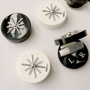 Black White Portable Mirror Contact Lens Case Cute Snowflake Eyewear Accessories Nursing Bottle Container Storage Box