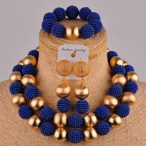 Conjuntos De Joyería De Fantasía Collar Pendientes al por mayor-Pendientes Collar Royal Azul Africano Beads Juego de joyas Simulated Pearl Costume Nigerian Tradicional Boda FZZ73
