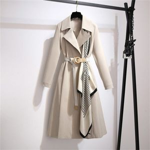Kvinnors mode Windbreakers Loose Long Trench Coat Casual Belt och Tunt Temperament Höstkläder 211104