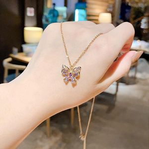 Ketten 2021 titanium stahl butterfly halskette für frauen mode lila zirkon zierlich brillante clavicle kette goldschmuck