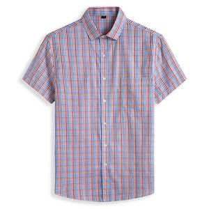 Men's Large Size Plaid Shirt Big Size Summer Loose Cotton Casual Short Sleeve Blue Business Plus 6XL 7XL 8XL Dress Shirts Male 210518