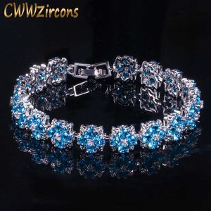 Bracelets Cristaux Autrichiens achat en gros de Chaîne de couleurs en or blanc de haute qualité Liaison CZ Zirconie et bracelets en cristal bleu clair autrichien pour femmes CB187
