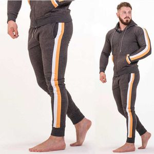 2021 Autumn/winter Hot Selling New Men's Sports Leisure Fashion Trend Piece Hooded Sweathirts Suit Men Gym Jogger Tracksuit Set X0610