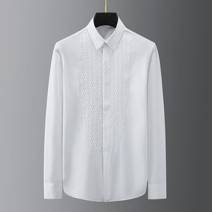 Frente lantejoulas bordado de algodão puro camisa de manga comprida magro chemise homme alta qualidade algodão negócio vestido vestido