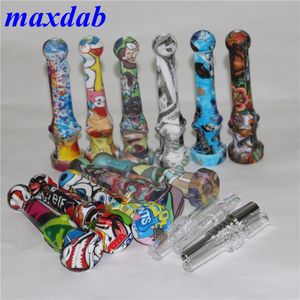 Watertransfer printing Smoking Silicone Nectar Pipes with GR2 titanium Quartz Tips ash catcher Silicon Carb Cap Oil Rig Concentrate Dab Straw pipe