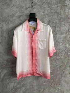 Xuanzhan Independent Casablanca Camicia di seta allentata in seta stampata hawaiana Camicia estiva a colori sfumati