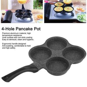 4 Hole Frying Pot Thickened Omelet Pan Black Non-stick Egg Steak Ham Pancake Handle Kitchen Cooking Breakfast Maker DHL