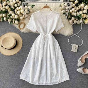 Beach Style White Dress Fashion Elegant Floral Embroidery Lace Party Women Summer Short Sleeve Casual Daily 210603