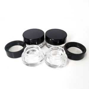 Glas Jar Cream Container 3ml 5 ml vax tjock olja Svart lock Clear Tank Bärbara kosmetiska burkar Förpackning för provbehållare