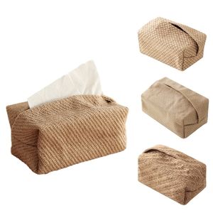 Japanese-Style Jute Tissue Case Napkin Holder for Living Room Table Boxes Container Home Car Papers Dispenser 210818