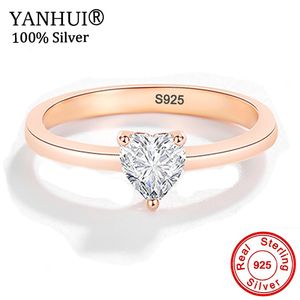 925 Sterling Silver Heart Clear CZ White Gold/Gold/Rose Gold Color Rings for Women Engagement Wedding Jewelry JZ222