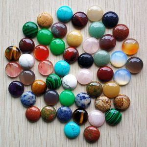 16mm Assorted Natural stone flat base Round cabochon Green Pink Cystal Loose beads for Necklace earrings jewelry Clothes Accessories making