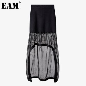 [EAM] Hohe Elastische Taille Schwarz Gaze Unregelmäßigen Stricken Halbkörper Rock Frauen Mode Frühling Herbst 1DD6927 21512