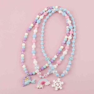 Makersland Kids Necklaces Girls Snowflake Rainbow Pendant Beaded Resin Necklace Cute Design Fashion Jewelry Christmas Presents G1206