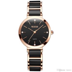 Top OLEVS black/white ceramic Strap Elegant Quartz Watches Diamond Chronograph Women's waterproof Watch lady Fashion wristwatch clock g