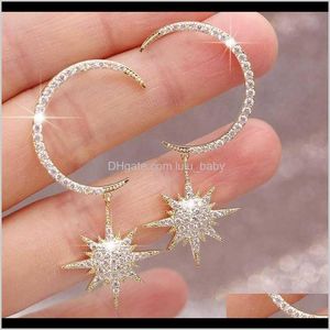 Drop Delivery 2021 Bohemian Cute Moon Star Sier Color Gold Stud With Zircon Stone Fashion Jewelry Korean Earrings Jttms