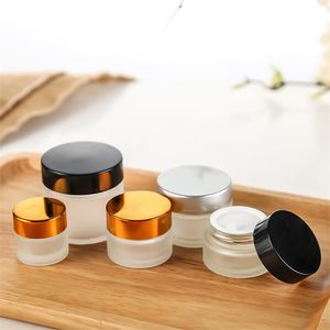 Frosted Glass Cream Jars Cosmetic Makeup Bottle Empty Container 5g 10g 15g 20g 30g 50g Lip Balm Bottles Packing with Silver Black Gold Lids and Inner Liners