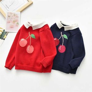 Baby Kids Girls Long Sleeve Cherry Printing Knit Sweater Autumn Winter Pullover Sweaters Children's Clothes 211201