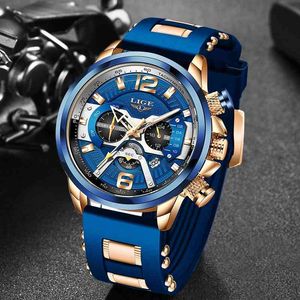 LIGE Fashion Mens Watches Top Brand Luxury Silicone Sport Watch Men Quartz Date Clock Waterproof Wristwatch Chronograph 210517