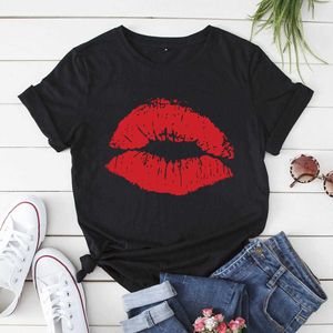 Sommer T-shirt Frauen Kurzarm Lippen Gedruckt T-stück Casual Top Damen Weibliche T Shirts Punk Plus Größe Frau Kleidung x0527