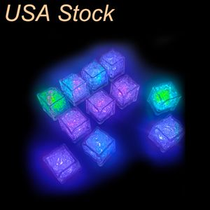 Waterproof LED Ice Cube Night Lights 7 Färg Blinkande glöd i Dark Night Lights för Cafe Bar Club Drinking Party Wine Wedding Decoration USA Stock Usalight