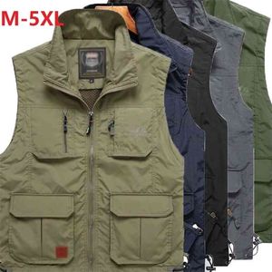 Snabbtorkad Multi-Fickor Classic Waistcoat Male Ärmlös Avlastning Solid Coat Work Vest Pipraft Tactical Masculino Jacka 210925