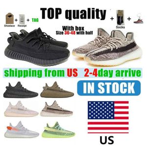 Yansıtıcı Erkekler toptan satış-Stokta ABD Kanye Erkek Bayan Koşu Ayakkabıları Cinder Zebra Kil Kuyruk Işık Yansıtıcı Kadın Krem Beyaz Spor Boyutu Yarım ve