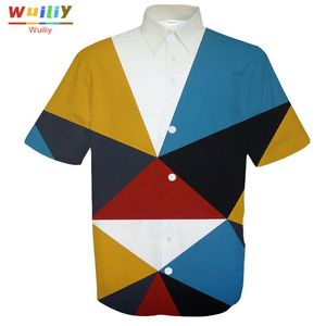 グラフィックビルディングブロック男性用ボタンダウンシャツ3Dパターンサマーハワイアントップファッションシャツメンズカジュアル